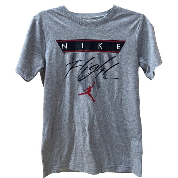 Nike Air Jordan Flight T-Shirt Youth L Gray Red Graphic Tee Crewneck - Picture 1 of 3